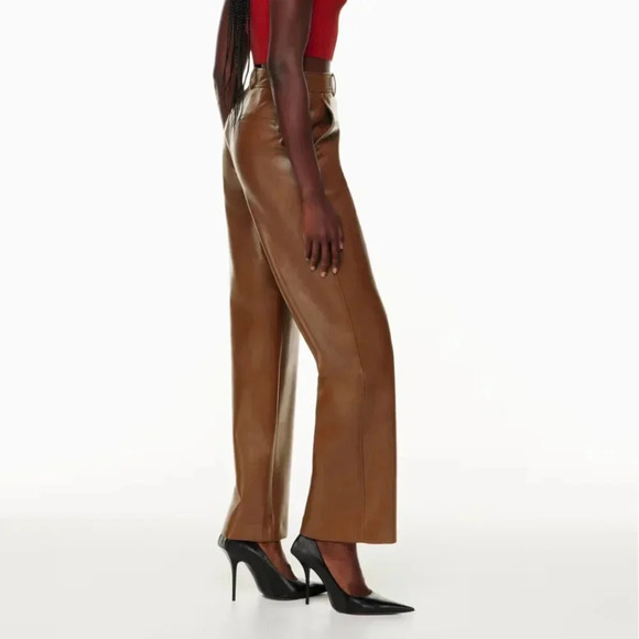 Aritzia Command Vegan Leather Brown Straight Leg Pants - Picture 8 of 10
